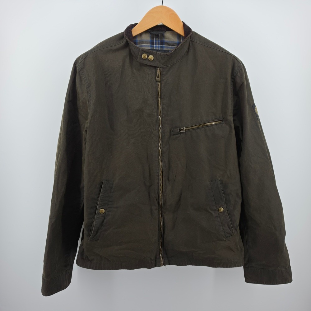 Belstaff Walkham Jacket Mens 44 Olive Green Wax Cotton Canvas Cafe Moto Coat